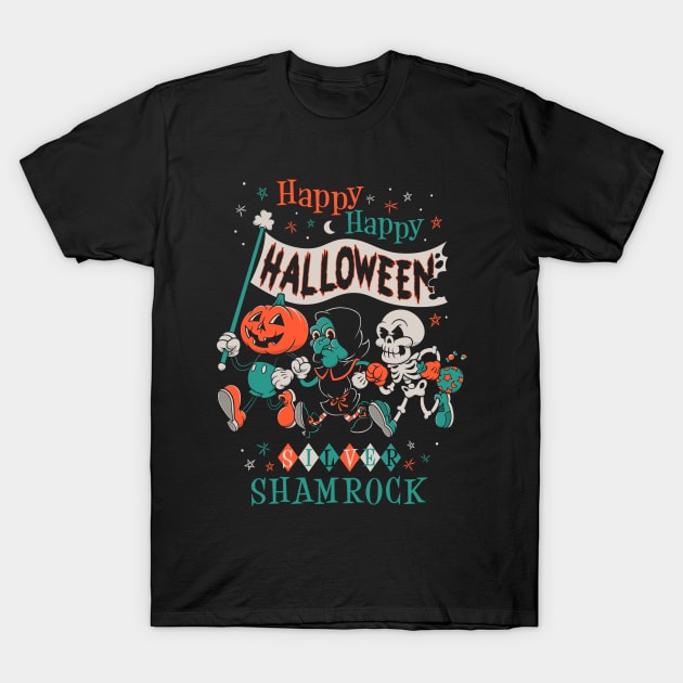 Happy Halloween Vintage Cartoon - Silver Shamrock - Creepy Cute Pumpkin T-Shirt by Nemons